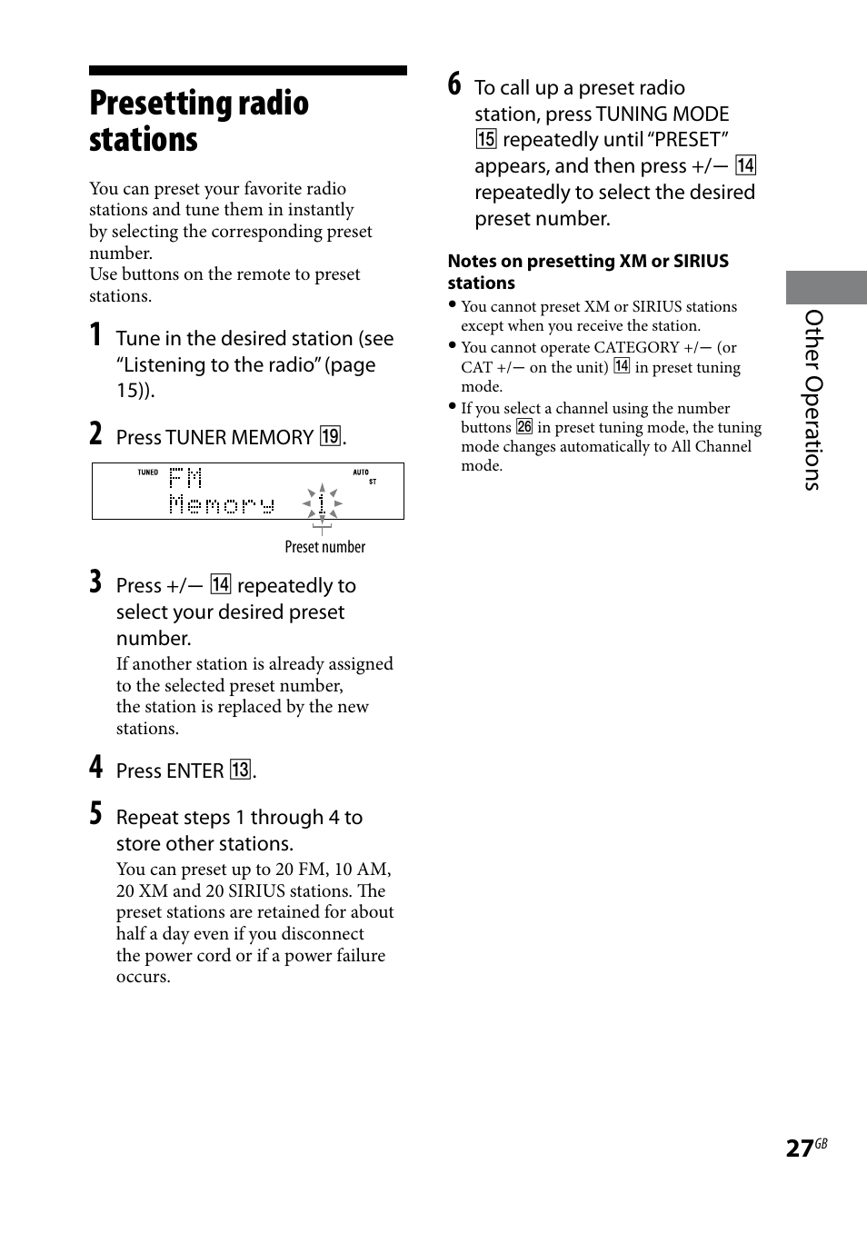 Presetting radio stations, Other oper ations | Sony CMT-HX7BT User Manual | Page 27 / 40