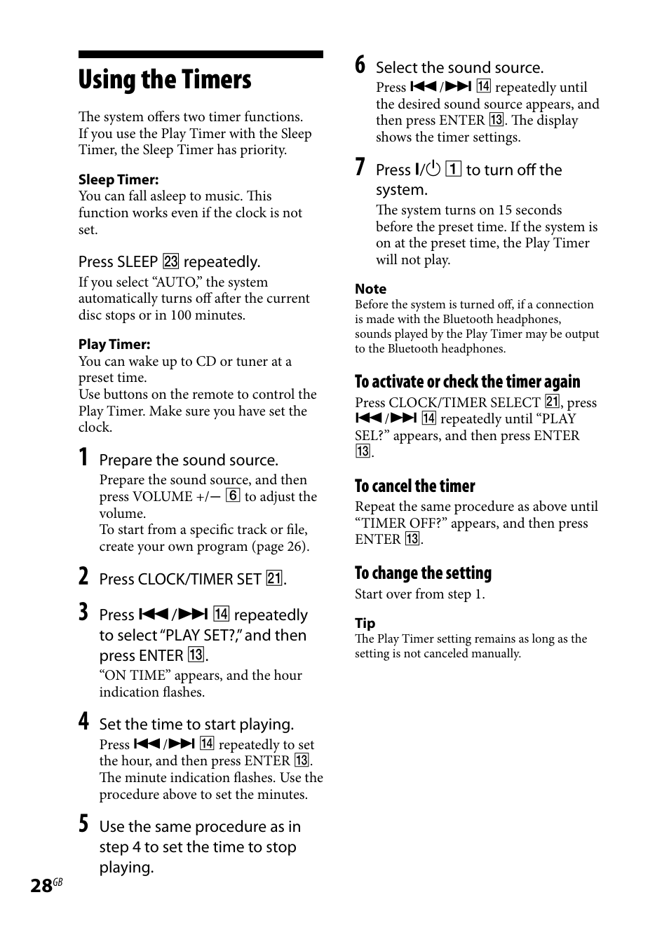 Using the timers | Sony CMT-HX7BT User Manual | Page 28 / 40