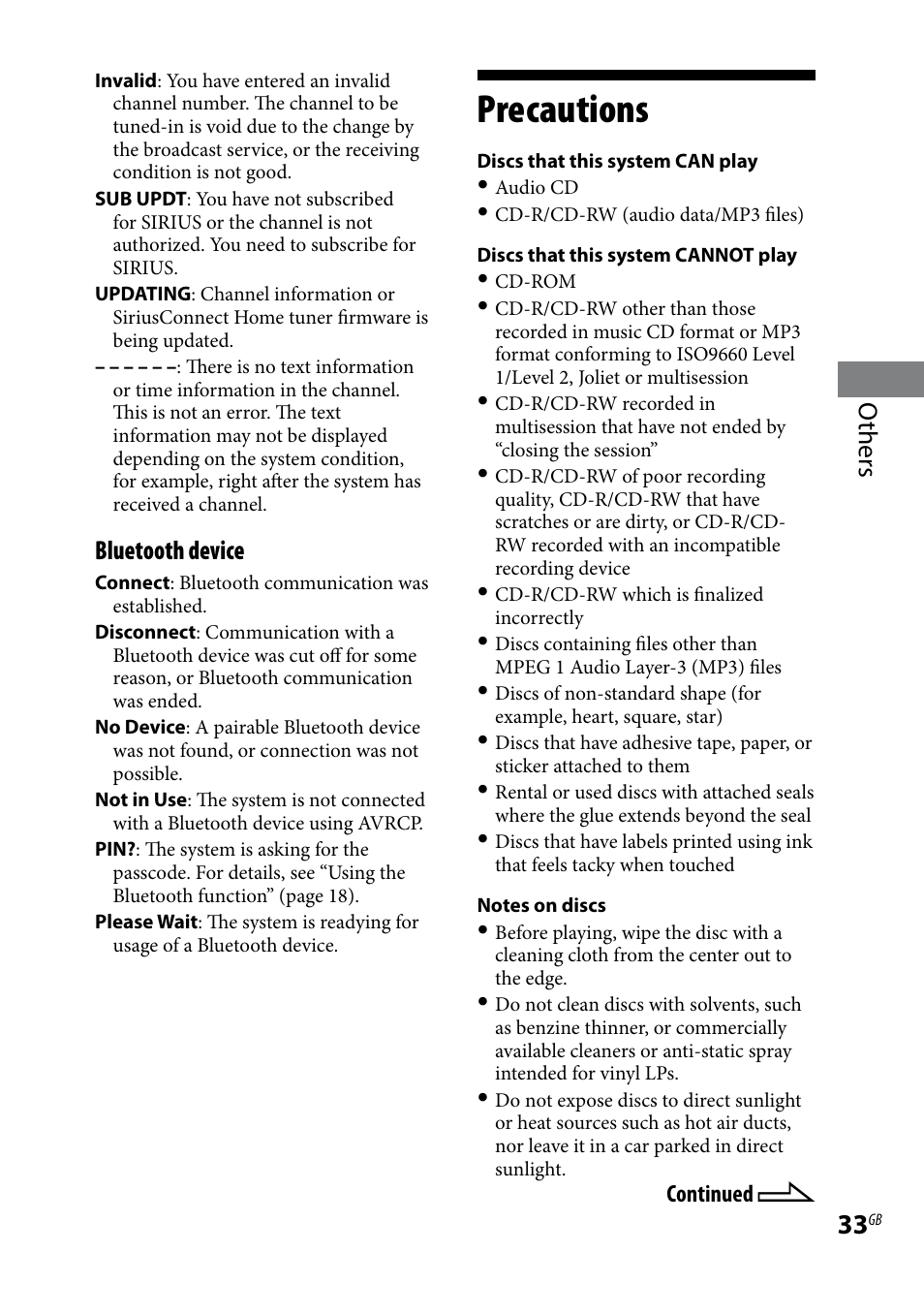 Precautions, Others, Bluetooth device | Sony CMT-HX7BT User Manual | Page 33 / 40