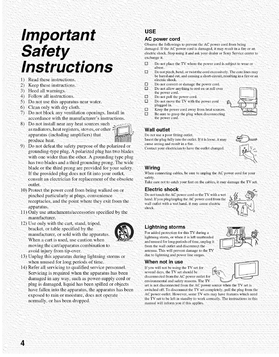 Important safety instructions | Sony Bravia KDL- 32ML 13fi User Manual | Page 4 / 48