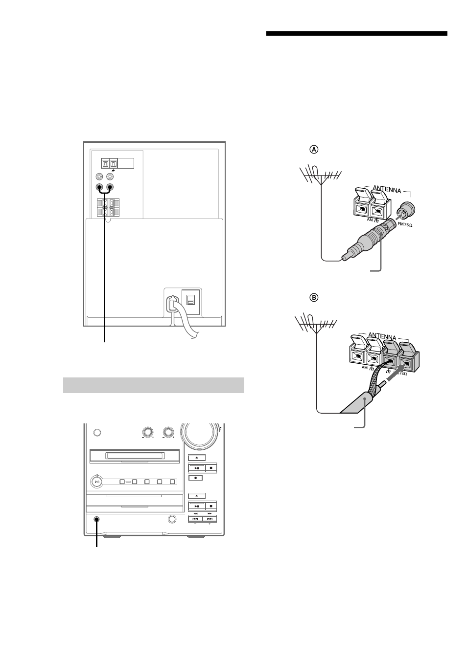 Connecting external antennas, Connecting headphones | Sony CMT-CP33MD User Manual | Page 70 / 88