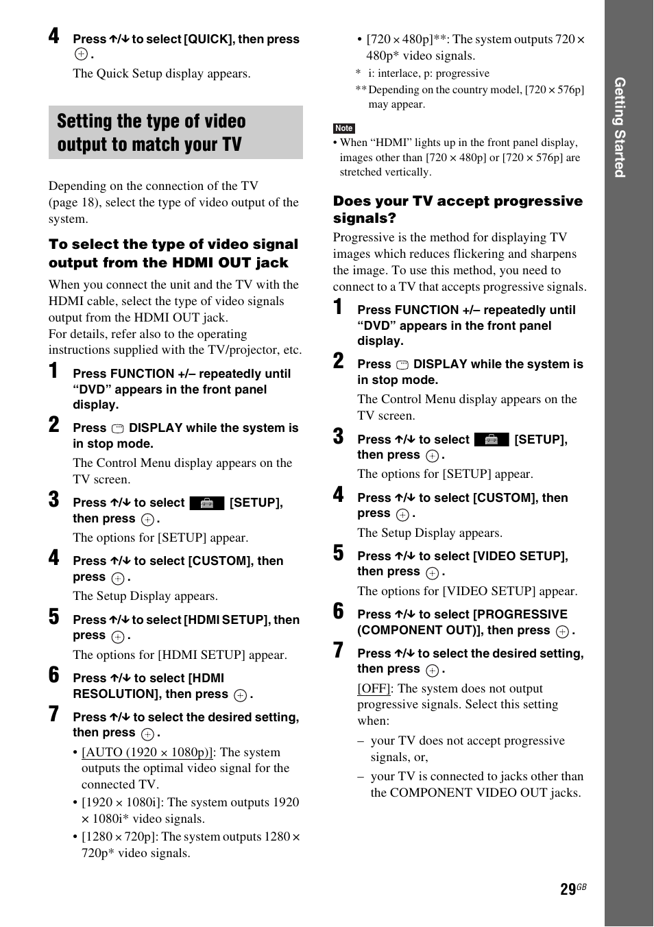 Setting the type of video output to match your tv | Sony DAV-DZ270 User Manual | Page 29 / 112