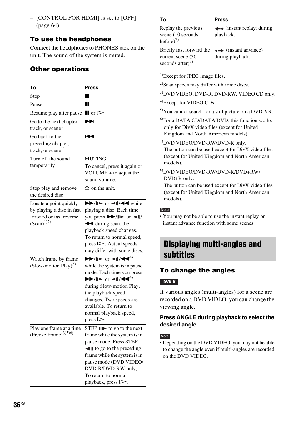 Displaying multi-angles and subtitles, Other operations | Sony DAV-DZ270 User Manual | Page 36 / 112