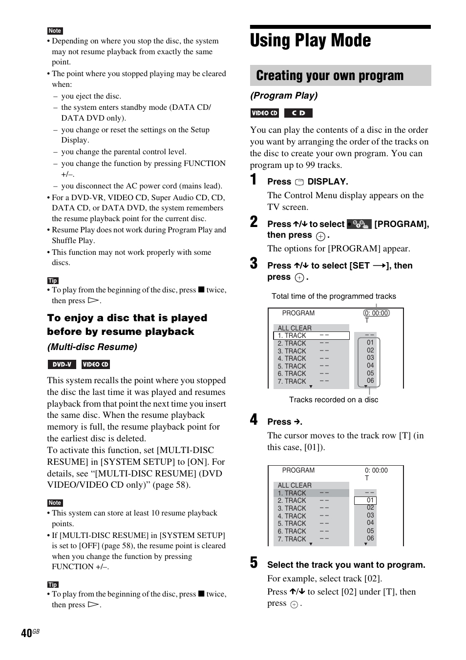 Using play mode, Creating your own program | Sony DAV-DZ270 User Manual | Page 40 / 112