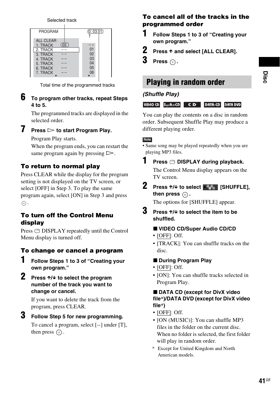 Playing in random order | Sony DAV-DZ270 User Manual | Page 41 / 112