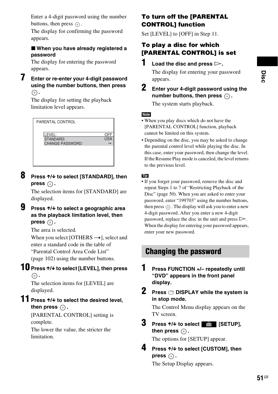 Changing the password | Sony DAV-DZ270 User Manual | Page 51 / 112