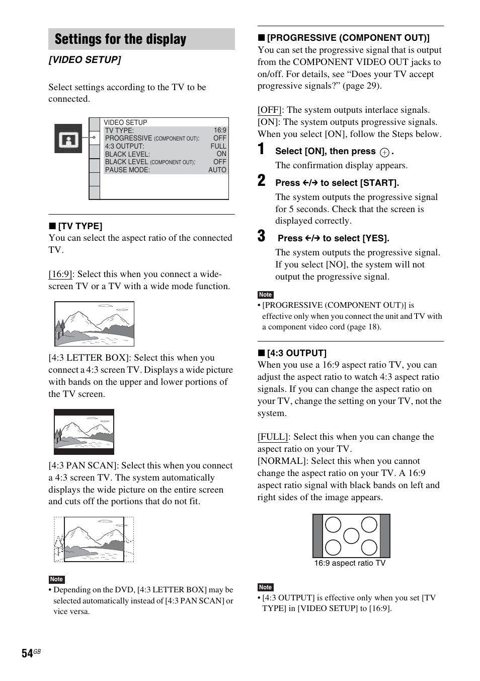 Settings for the display | Sony DAV-DZ270 User Manual | Page 54 / 112