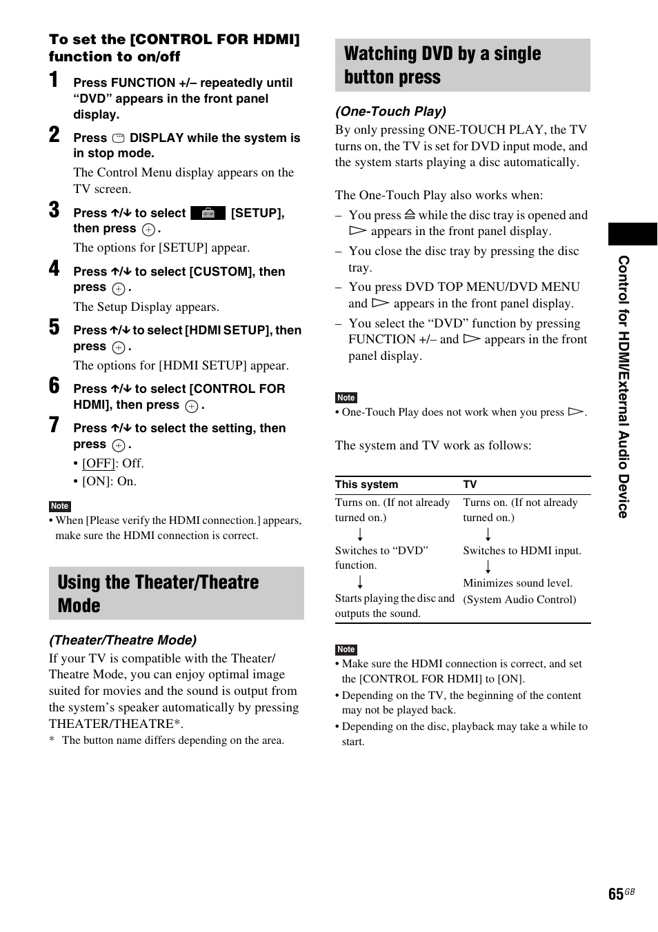 Using the theater/theatre mode, Watching dvd by a single button press | Sony DAV-DZ270 User Manual | Page 65 / 112