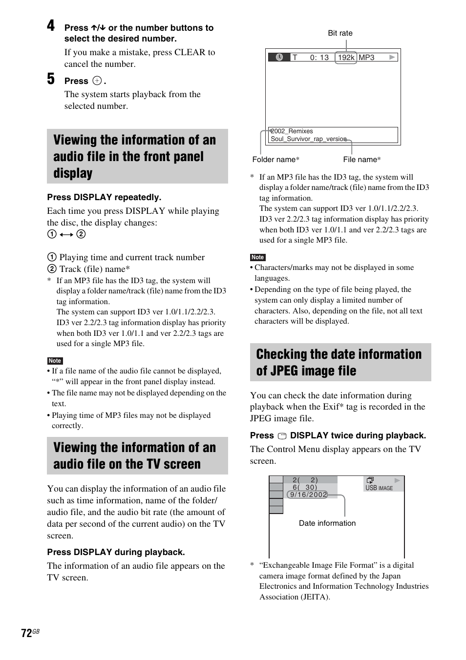 Checking the date information of jpeg image file | Sony DAV-DZ270 User Manual | Page 72 / 112