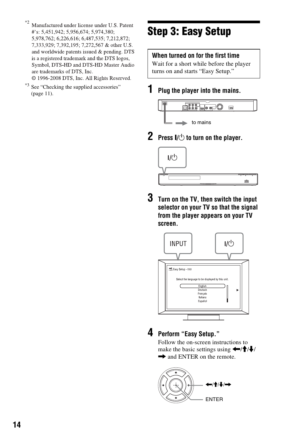 Step 3: easy setup, Step 3: easy setup 1 | Sony 4-188-206-11(1) User Manual | Page 14 / 39