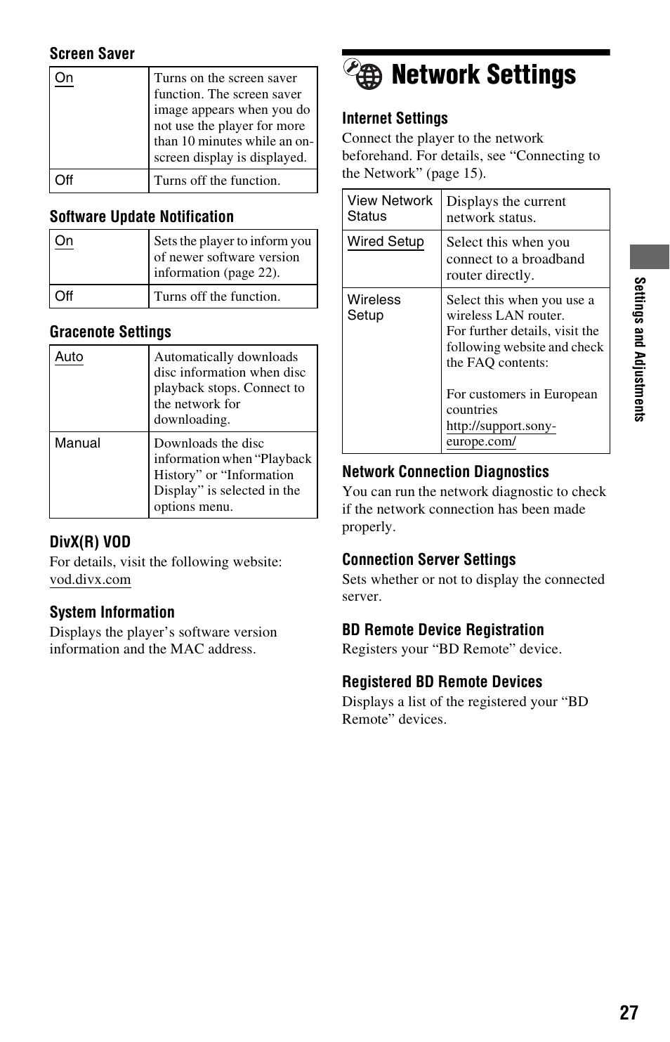 Network settings | Sony 4-188-206-11(1) User Manual | Page 27 / 39