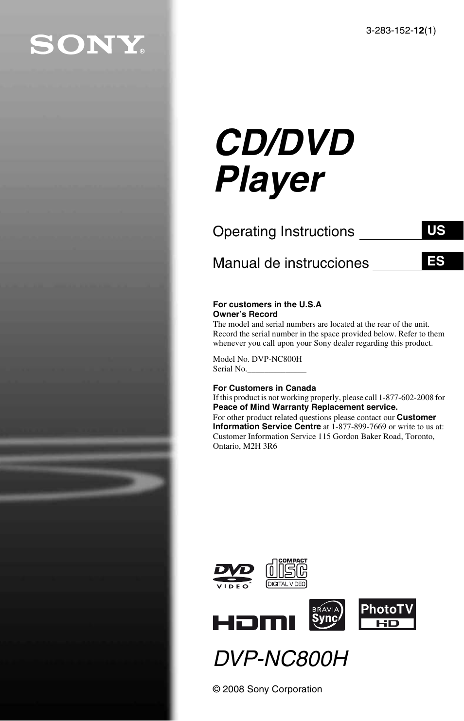 Sony DVP-NC800H User Manual | 88 pages