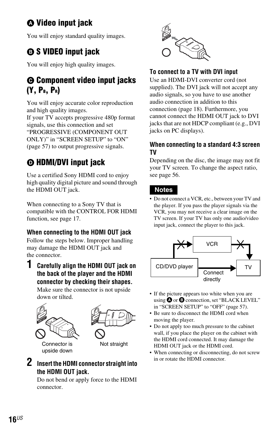 Interface) indicator (16, Video input jack, S video input jack | Component video input jacks (y, p, Hdmi/dvi input jack | Sony DVP-NC800H User Manual | Page 16 / 88
