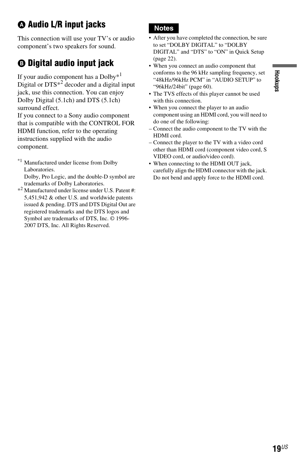 Audio l/r input jacks, Digital audio input jack | Sony DVP-NC800H User Manual | Page 19 / 88