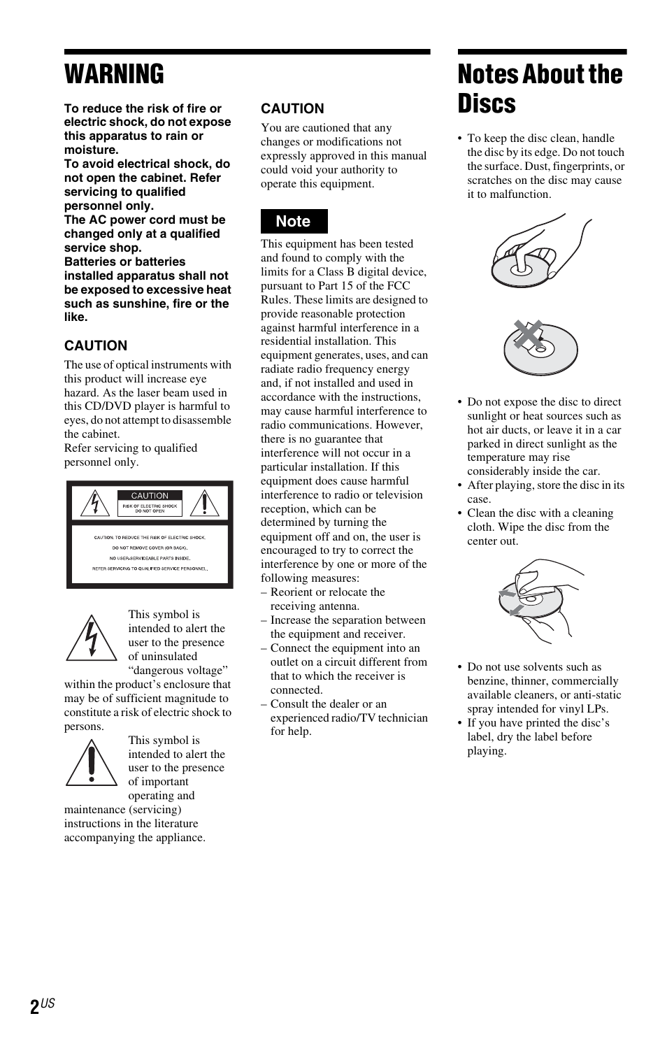 L1ac - warning, L1 - notes about the discs, Warning | Sony DVP-NC800H User Manual | Page 2 / 88
