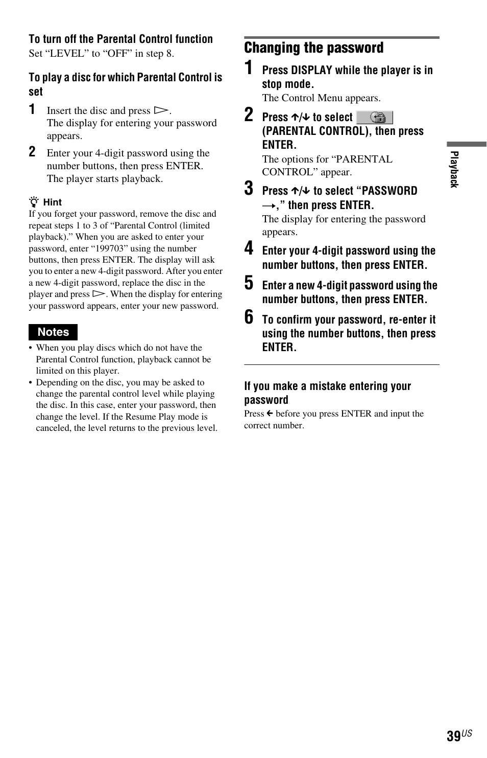 Changing the password | Sony DVP-NC800H User Manual | Page 39 / 88
