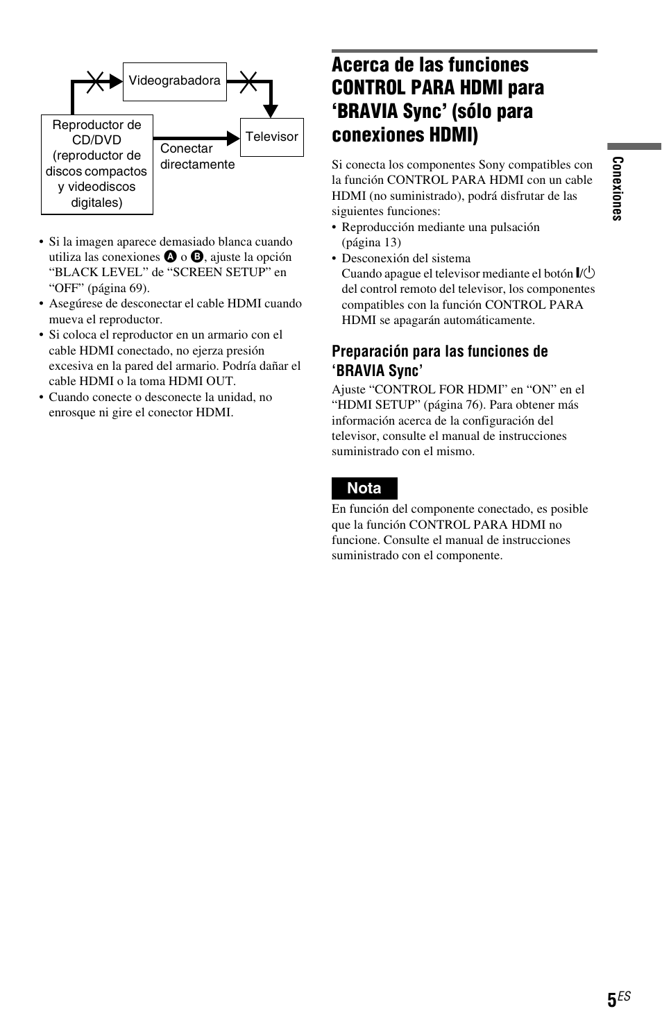 Sólo para conexiones hdmi) | Sony DVP-NC800H User Manual | Page 75 / 88