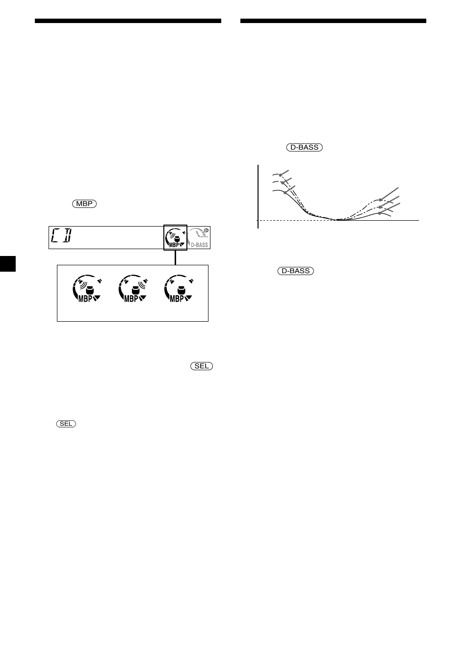 Boosting the bass sound — d-bass, 14 boosting the bass sound, Selecting the sound position | D-bass, Adjusting the bass curve, My best sound position (mbp) | Sony CDX-CA580X User Manual | Page 14 / 40