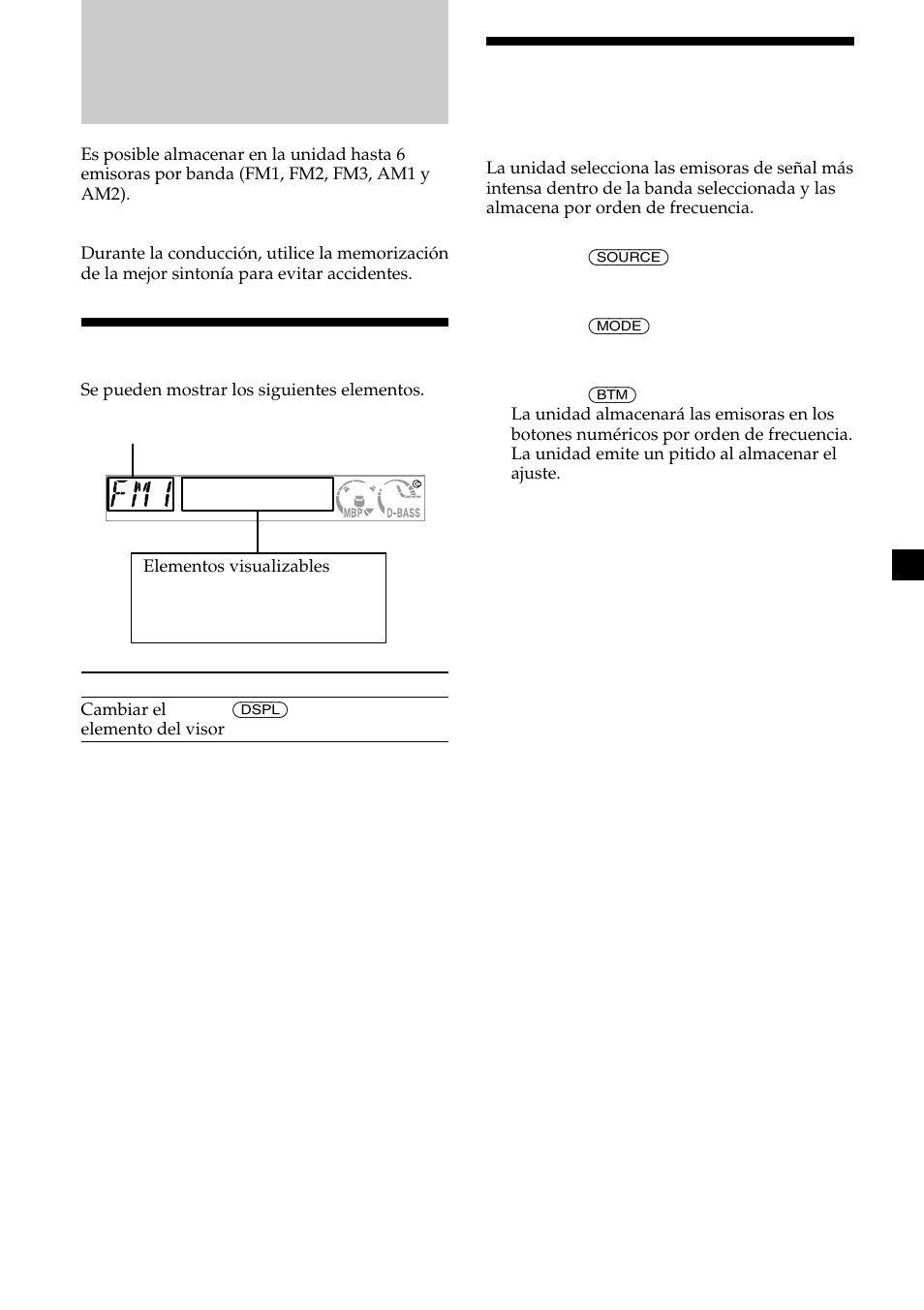 Radio, Elementos del visor, Almacenamiento automático de emisoras | Sony CDX-CA580X User Manual | Page 29 / 40
