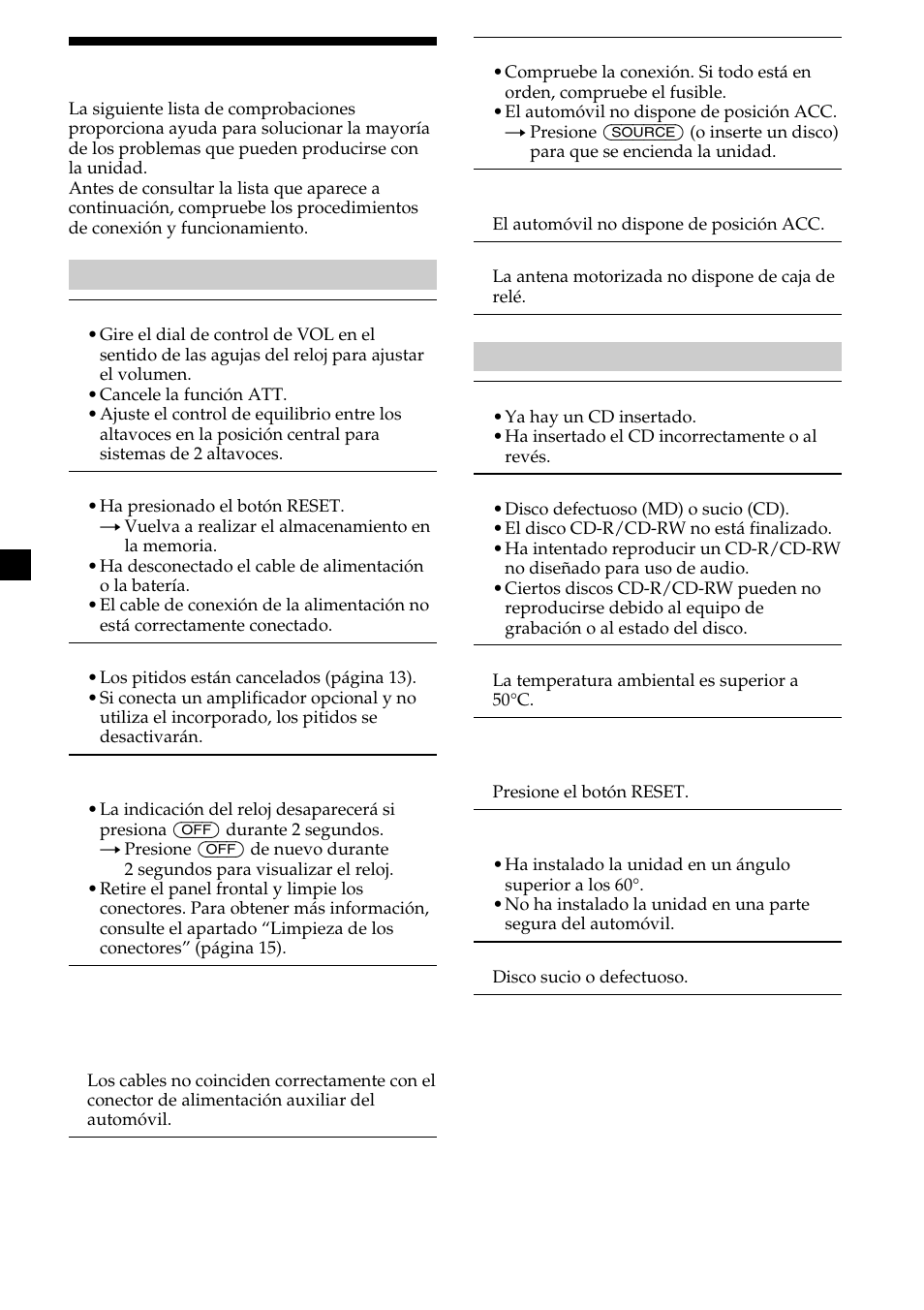 Solución de problemas | Sony CDX-CA580X User Manual | Page 36 / 40