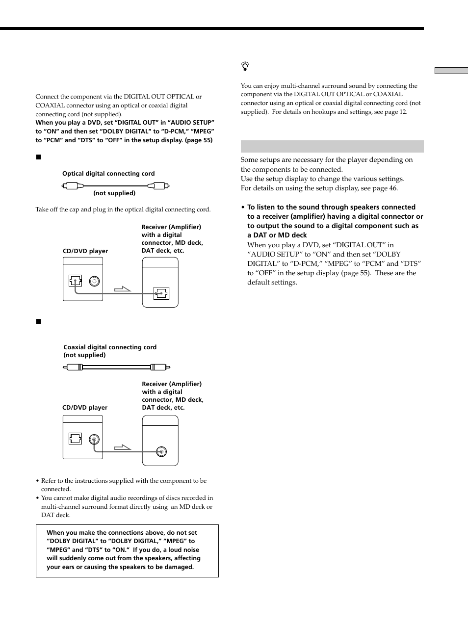 Setups for the player | Sony DVP-K330 User Manual | Page 11 / 72