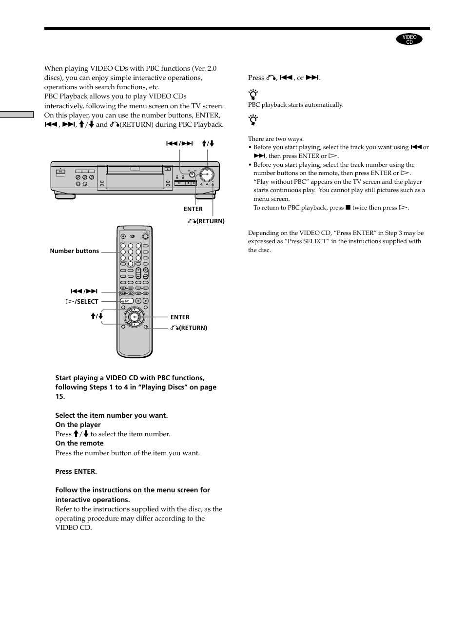 Playing video cds with pbc functions (pbc, Playback) 20 | Sony DVP-K330 User Manual | Page 20 / 72