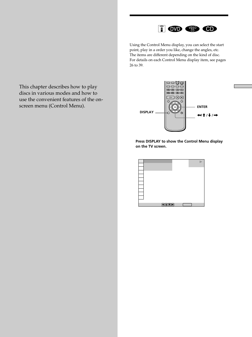 Using various functions with the control menu, Using the control menu display, Using the control menu display 23 | Using the control menu display z | Sony DVP-K330 User Manual | Page 23 / 72