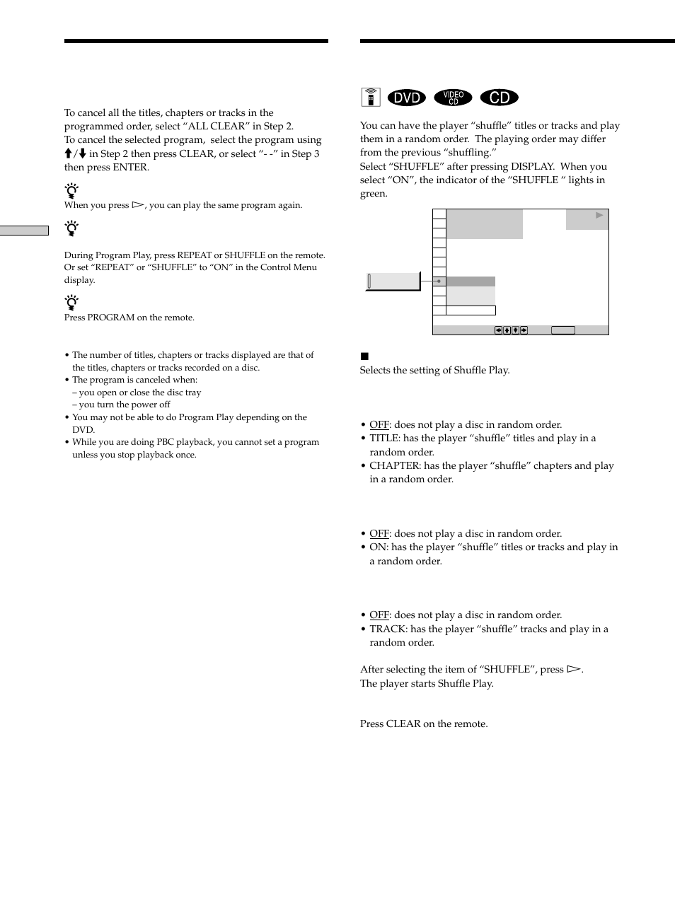 Playing in random order (shuffle play), Playing in random order (shuffle play) 34, Playing in random order (shuffle play) z | Sony DVP-K330 User Manual | Page 34 / 72