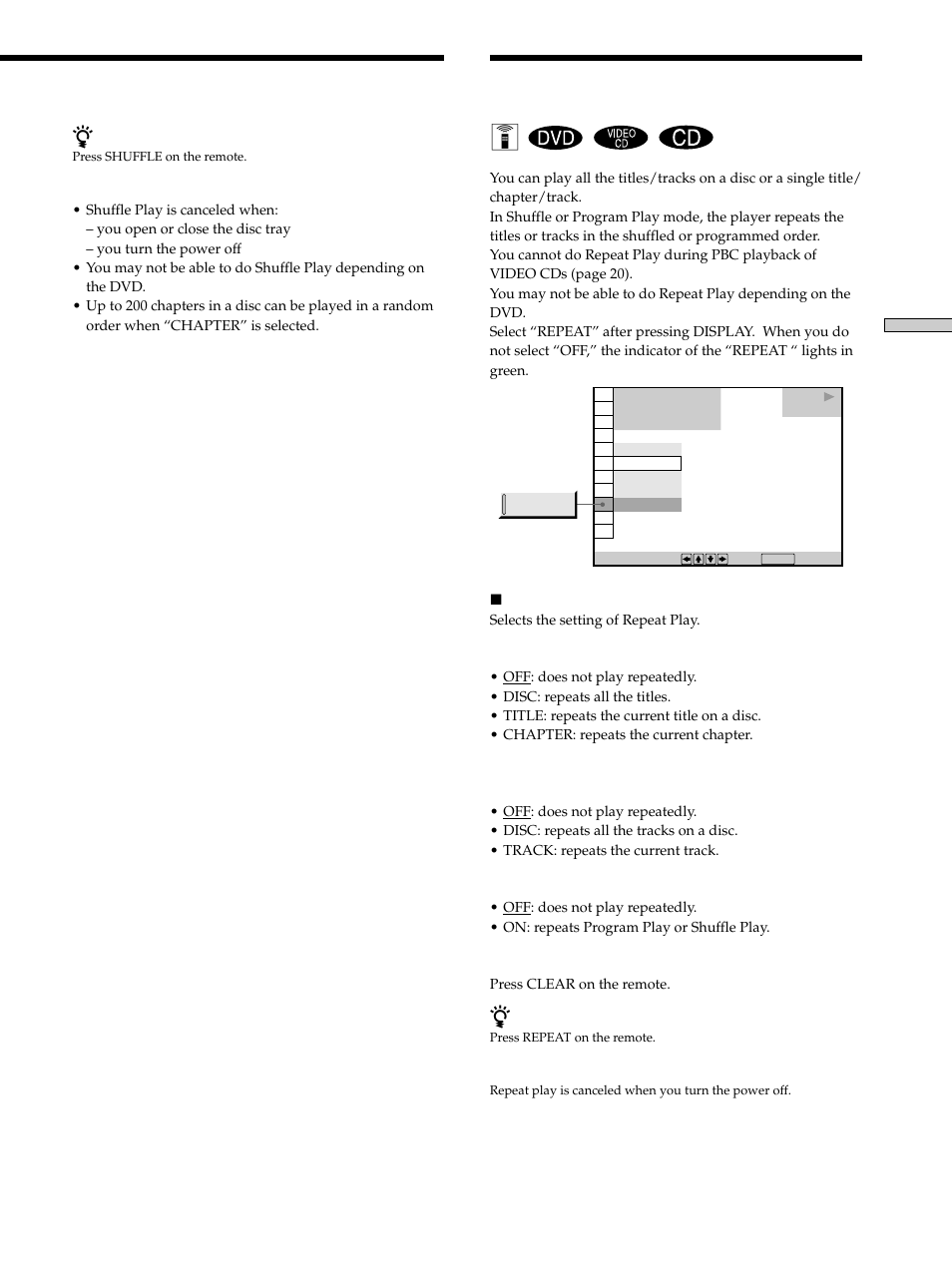 Playing repeatedly (repeat play), Playing repeatedly (repeat play) 35, Playing repeatedly (repeat play) z | Sony DVP-K330 User Manual | Page 35 / 72