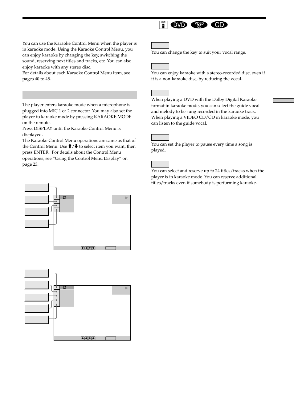 Using the karaoke control menu, Using the karaoke control menu 39, Using the karaoke control menu z | Sony DVP-K330 User Manual | Page 39 / 72