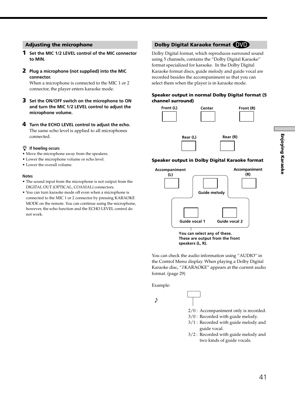Karaoke dolby digital 3 / 2 | Sony DVP-K330 User Manual | Page 41 / 72