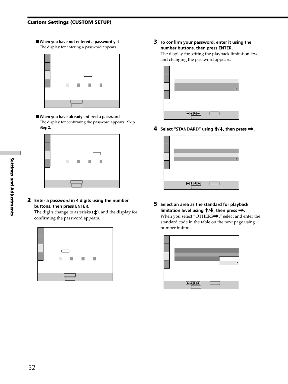 Custom settings (custom setup) | Sony DVP-K330 User Manual | Page 52 / 72