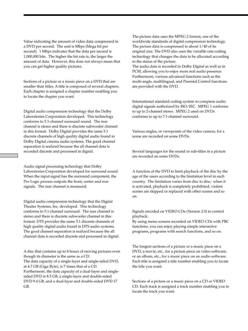 Glossary, Glossary 64 | Sony DVP-K330 User Manual | Page 64 / 72