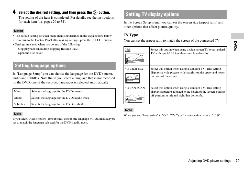 Setting language options, Setting tv display options | Sony SCPH-75002 User Manual | Page 29 / 56