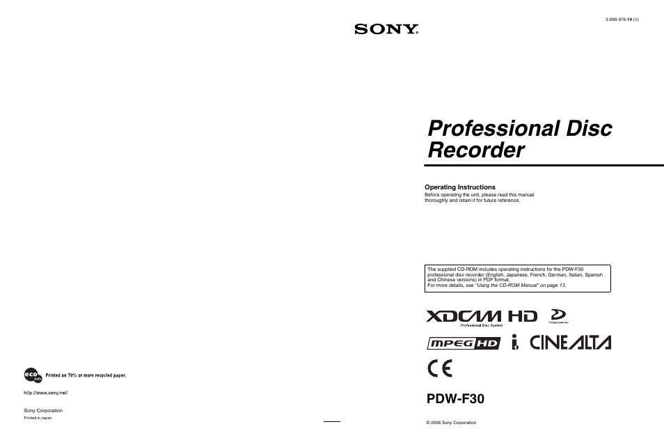 Sony PDW-F30 User Manual | 115 pages