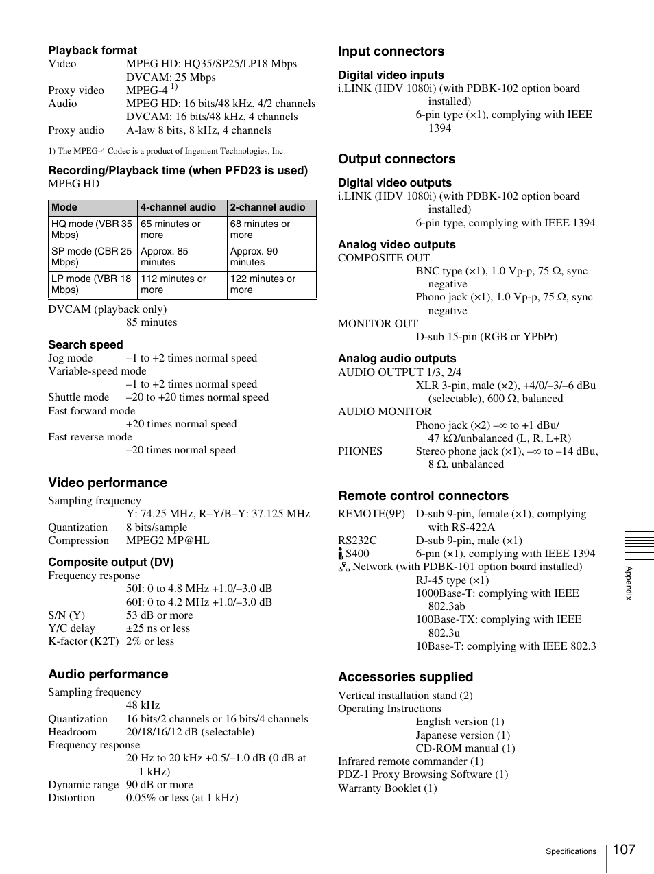 Sony PDW-F30 User Manual | Page 107 / 115