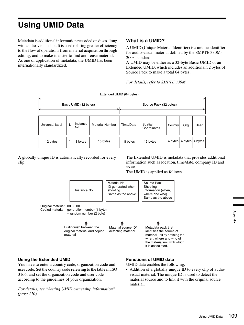 Using umid data, What is a umid | Sony PDW-F30 User Manual | Page 109 / 115