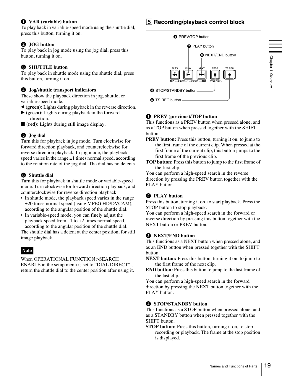 5 recording/playback control block | Sony PDW-F30 User Manual | Page 19 / 115
