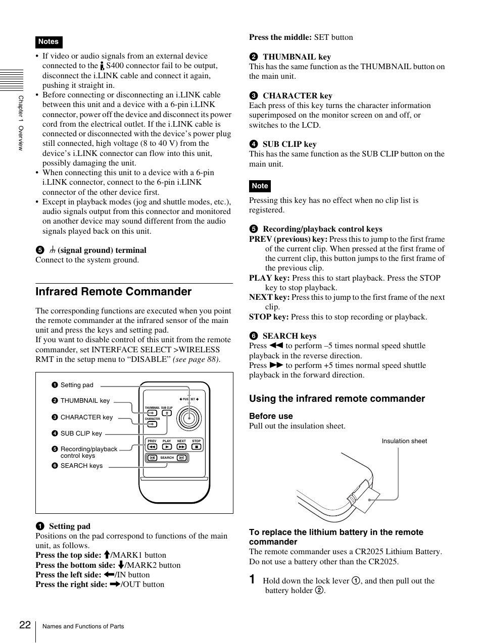 Infrared remote commander, Using the infrared remote commander | Sony PDW-F30 User Manual | Page 22 / 115