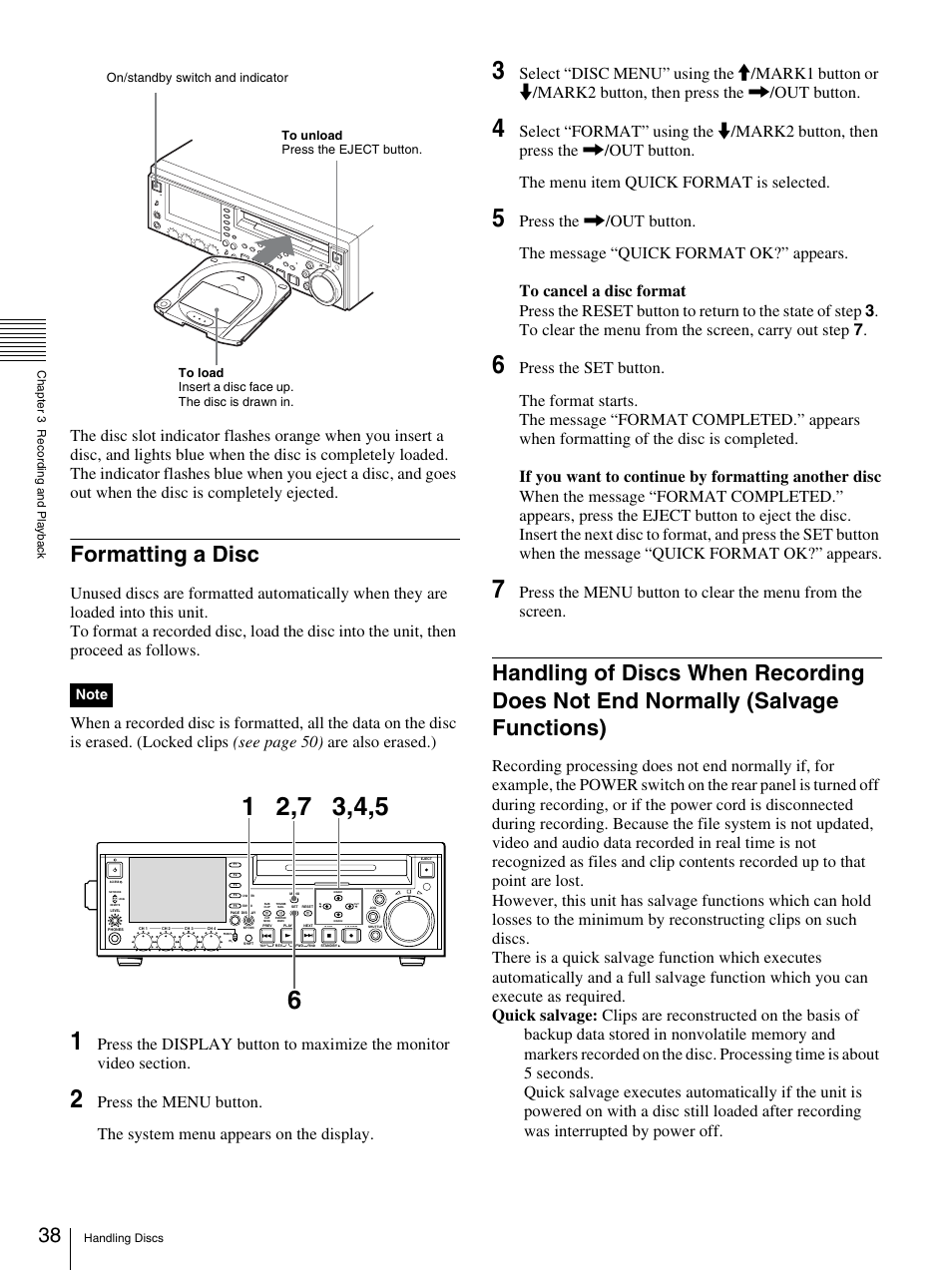 Formatting a disc, Functions) | Sony PDW-F30 User Manual | Page 38 / 115