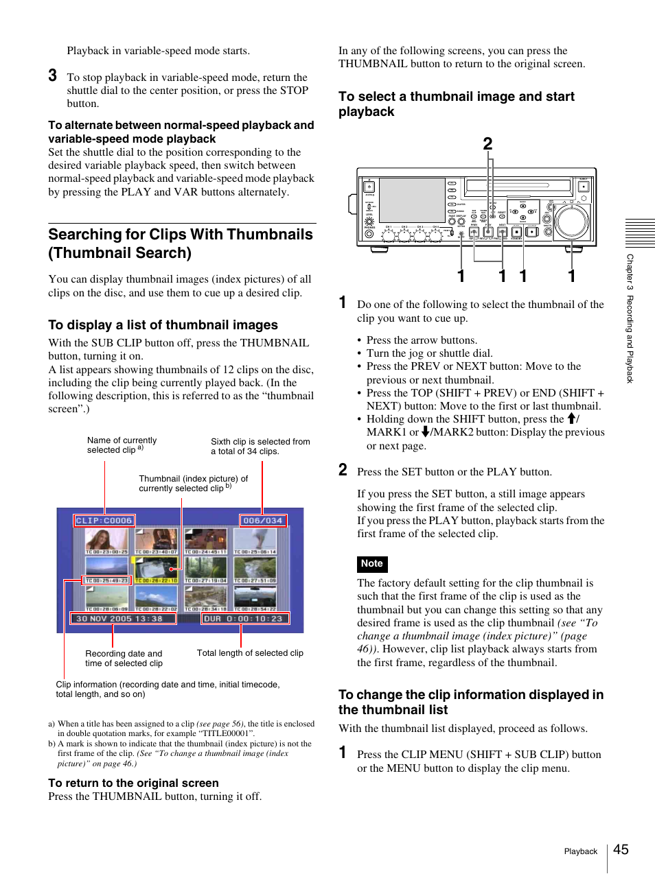 Playback in variable-speed mode starts | Sony PDW-F30 User Manual | Page 45 / 115