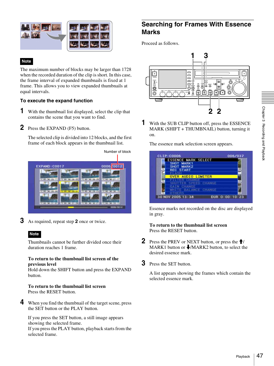 Searching for frames with essence marks, Proceed as follows | Sony PDW-F30 User Manual | Page 47 / 115