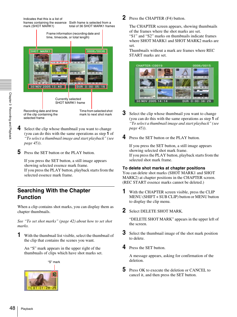 Searching with the chapter function | Sony PDW-F30 User Manual | Page 48 / 115