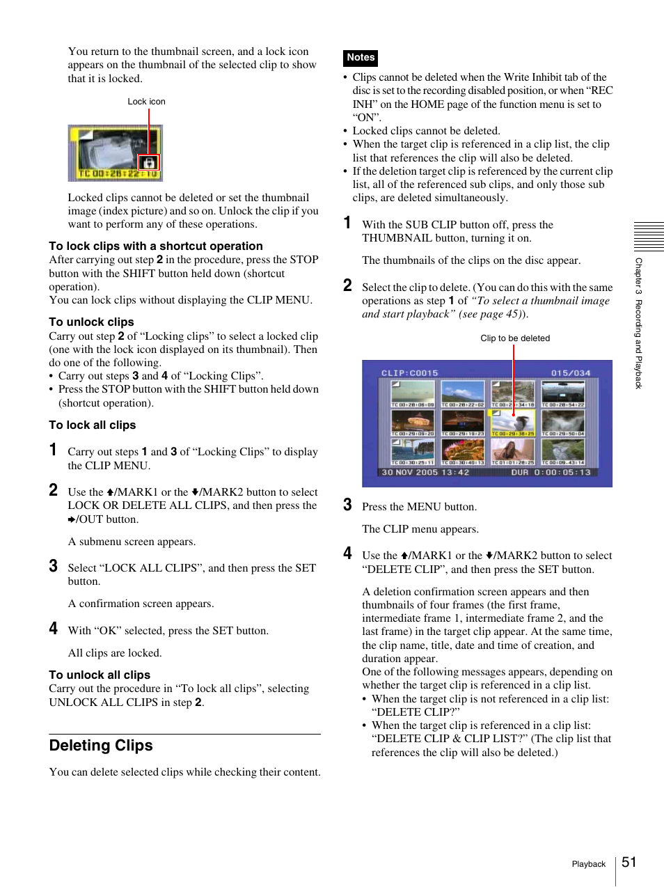 Deleting clips | Sony PDW-F30 User Manual | Page 51 / 115