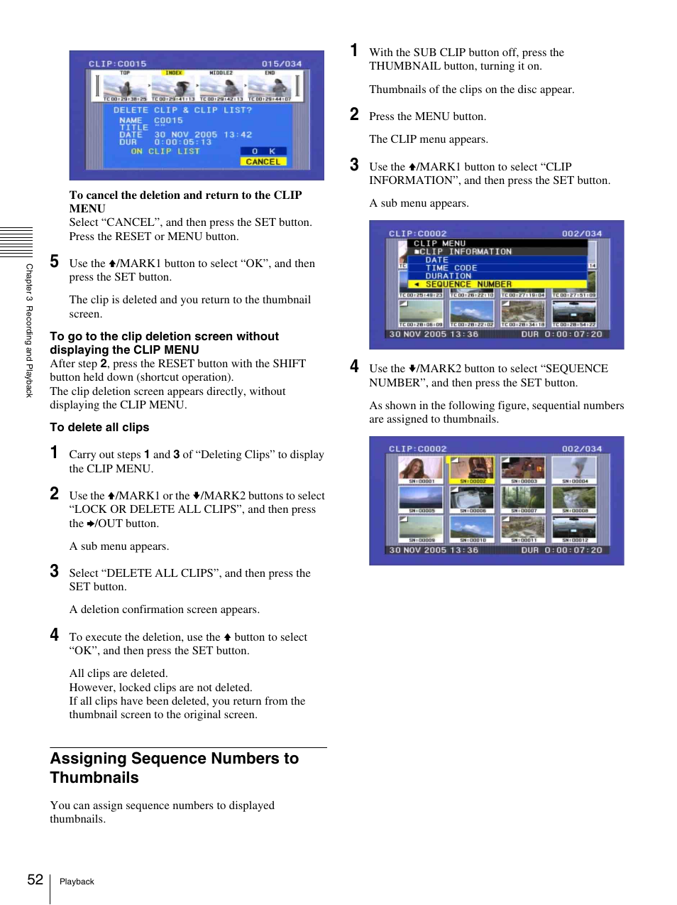 Assigning sequence numbers to thumbnails | Sony PDW-F30 User Manual | Page 52 / 115