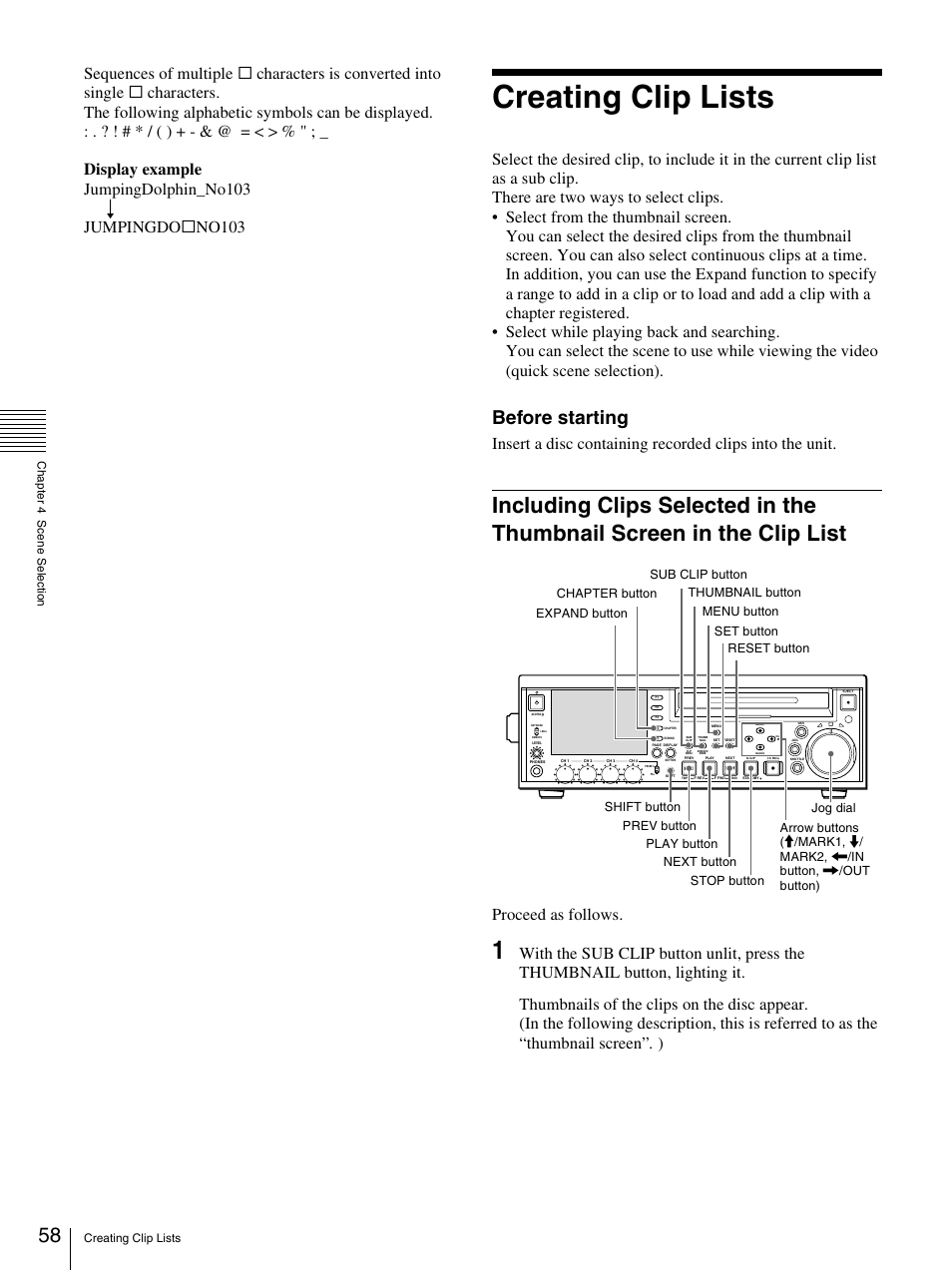 Creating clip lists, Before starting, Proceed as follows | Sony PDW-F30 User Manual | Page 58 / 115