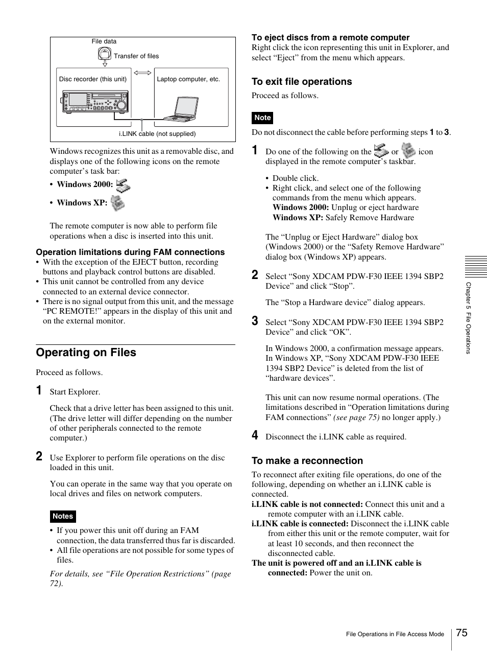 Operating on files | Sony PDW-F30 User Manual | Page 75 / 115