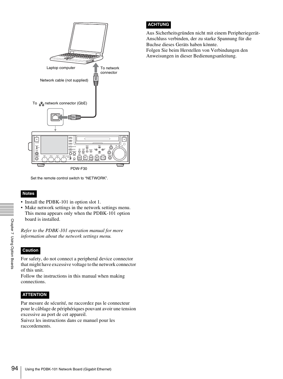 Achtung | Sony PDW-F30 User Manual | Page 94 / 115