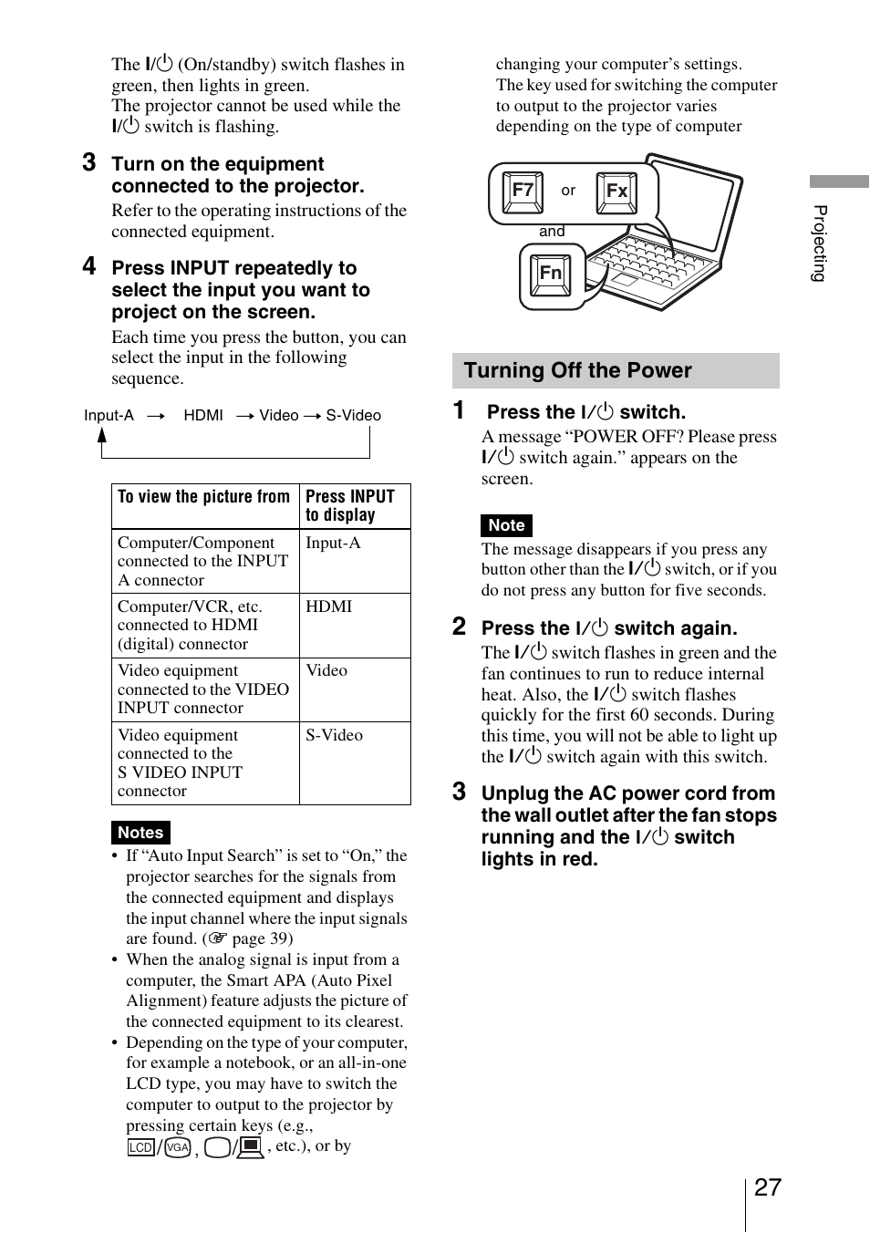 Turning off the power | Sony VPL-BW5 User Manual | Page 27 / 64