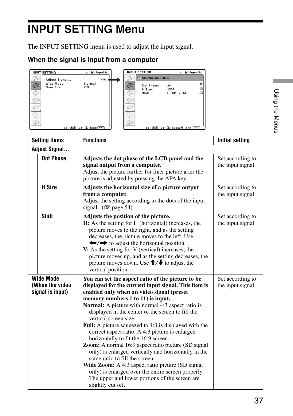 Input setting menu | Sony VPL-BW5 User Manual | Page 37 / 64